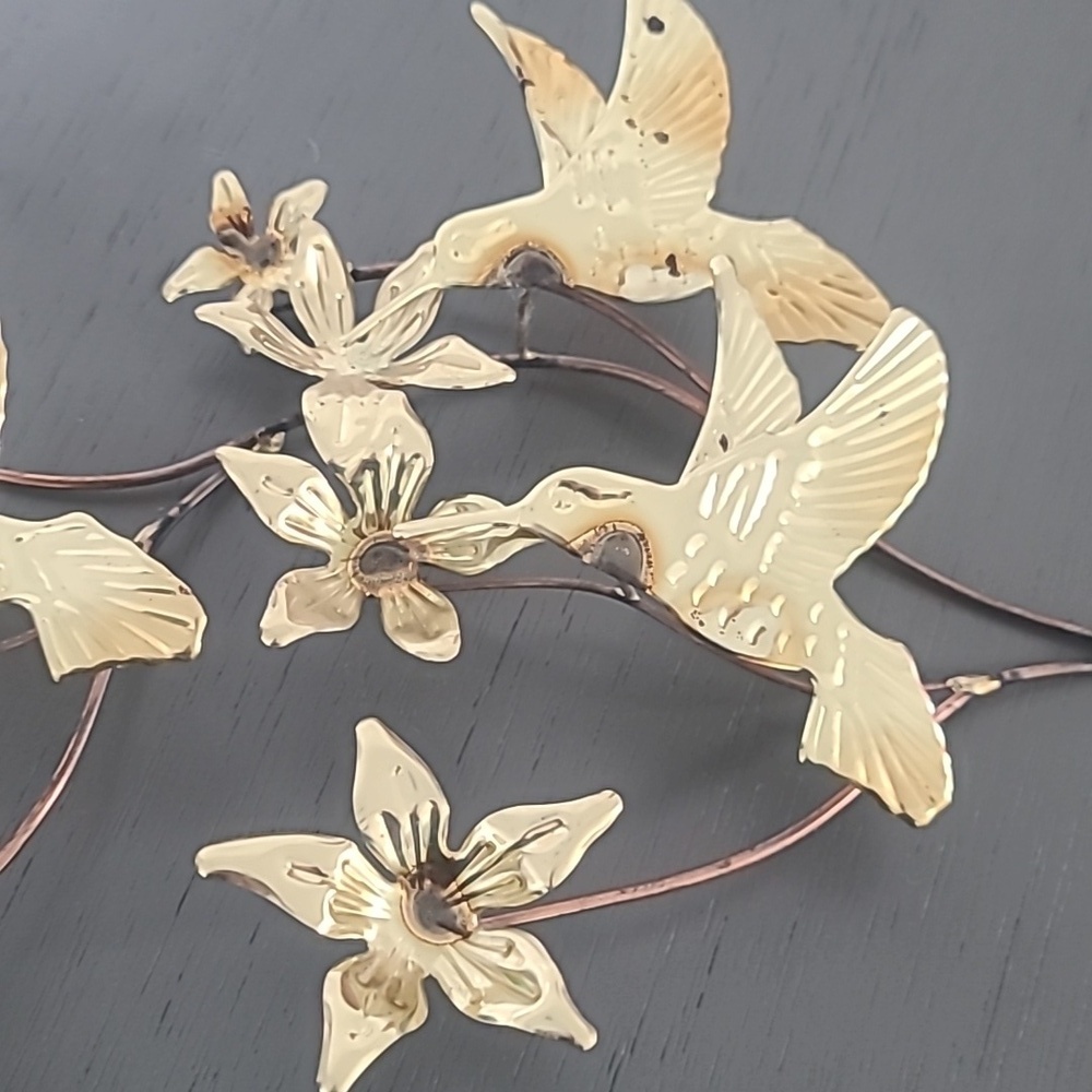 Vintage Copper Wire Hummingbird & Flower Wall Art - Picture 2 of 4